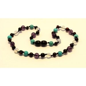 Barnsteen ketting Kind Baltic amber, amethist & moonstone